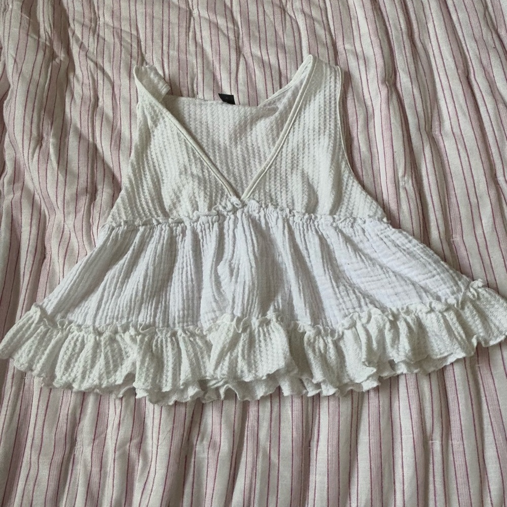 White Ruffled Sleeveless Top